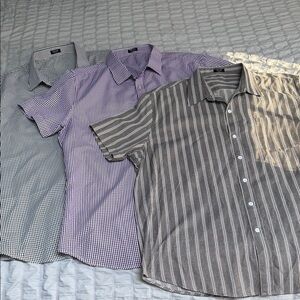 Classic Men's Striped and Checkered Shirts - Black, Purple, Gray